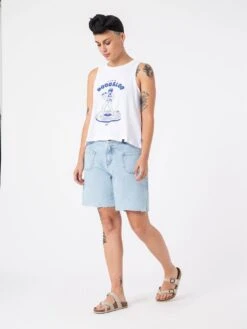 BERMUDAS VAQUERAS DE MUJER MAZZY CROPPED SUNNY BLUE -Capitan Denim bermudas vaqueras de mujer hecho en espana sostenibles comodos verano