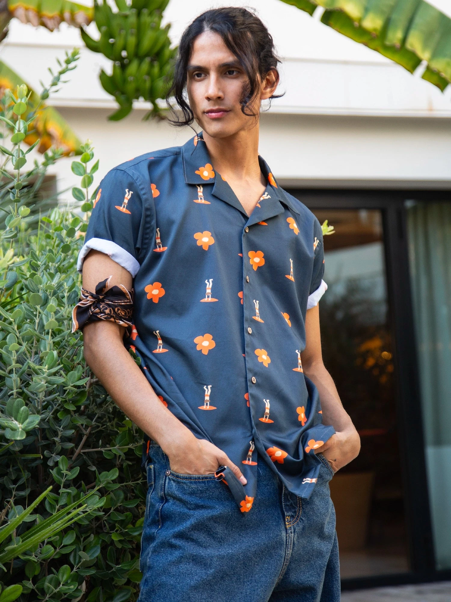 CAMISA CALYPSO DARK BLUE FLOWERS 3 CAMISA CALYPSO DARK BLUE FLOWERS