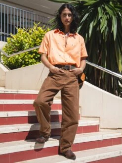 CAMISA CALYPSO ORANGE SEAGULL 11 CAMISA CALYPSO ORANGE SEAGULL -Capitan Denim camisa de hombre de algodon organico naranja regular comoda hecha en espana sostenible de verano 1