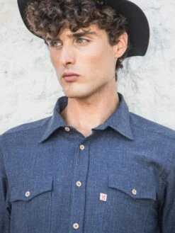 CAMISA DE HOMBRE FURAY WESTERN BLUE -Capitan Denim camisa de hombre de manga larga azul oscura cowboy hecha en espana comoda de entretiempo