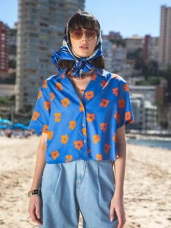 CAMISA OVERSIZE DE MUJER HARVEY BLUE FLOWERS