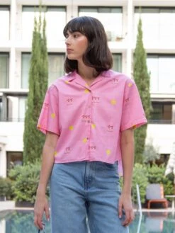 CAMISA OVERSIZE DE MUJER HARVEY PINK SMILEY -Capitan Denim camisa de verano oversize de mujer rosa hecha en espana