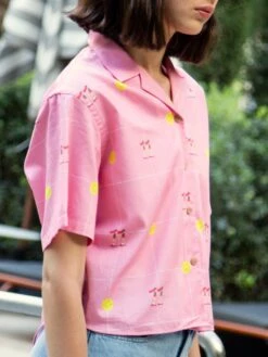 CAMISA OVERSIZE DE MUJER HARVEY PINK SMILEY -Capitan Denim camisa de verano oversize de mujer rosa hecha en espana para verano fresca