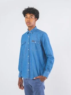 CAMISA VAQUERA DE HOMBRE DE ALGODÓN ORGÁNICO FURAY MID BLUE DENIM