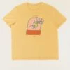 CAMISETA UNISEX AMARILLA HAND -Capitan Denim camiseta amarilla pastel unisex de algodon organico sostenible cuello redondo para verano ilustrada vintage