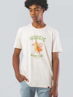 CAMISETA VEGGIE SURFERS RAW COTTON UNISEX -Capitan Denim camiseta unisex beige de algodon organico de manga corta