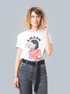 CAMISETA BLANCA DE ALGODÓN ORGÁNICO UNISEX SMASH -Capitan Denim camisetas unisex algodon organico con dibujos
