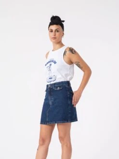 FALDA VAQUERA BETTY DARK BLUE -Capitan Denim falda vaquera oscura corta hecha en espana