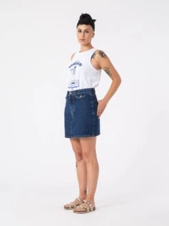 FALDA VAQUERA BETTY DARK BLUE -Capitan Denim falda vaquera oscura corta hecha en espana sostenible