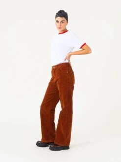Pantalones De Mujer De Pana IKETTE DARK BROWN -Capitan Denim pantalones de pana de mujer hecho en espana comodos culotte sostenible marron