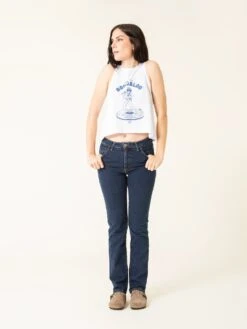 PANTALONES RECTOS DE MUJER MANITOBA ORIGINAL BLUE -Capitan Denim pantalones vaqueros rectos azules oscuros de mujer comodos de tiro alto hechos en espana sostenibles