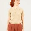POLO CAMEL MUJER -Capitan Denim polo basico beige de mujer de punto hecho en espana comodo sostenible