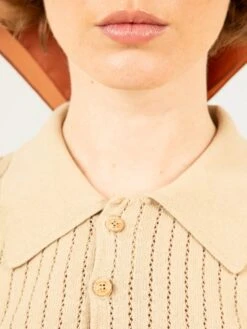 POLO CAMEL MUJER -Capitan Denim polo basico beige mujer de punto hecho en espana comodo sostenible