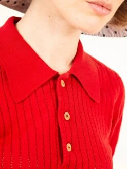 POLO RED MUJER -Capitan Denim polo basico rojo vintage de mujer de punto hecho en espana comodo sostenible