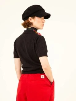 POLO BLACK MUJER -Capitan Denim polo negro basico de mujer de punto hecho en espana comodo sostenible