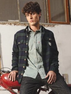 SOBRECAMISA DE HOMBRE PIXIE GREEN PLAID 10 SOBRECAMISA DE HOMBRE PIXIE GREEN PLAID -Capitan Denim sobrecamisa de hombre de franela algodon organico de cuadros hecho en espana comoda